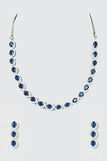 White Finish Blue Stones & Zircon Necklace Set