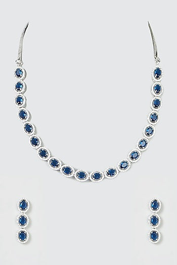 White Finish Blue Stones & Zircon Necklace Set