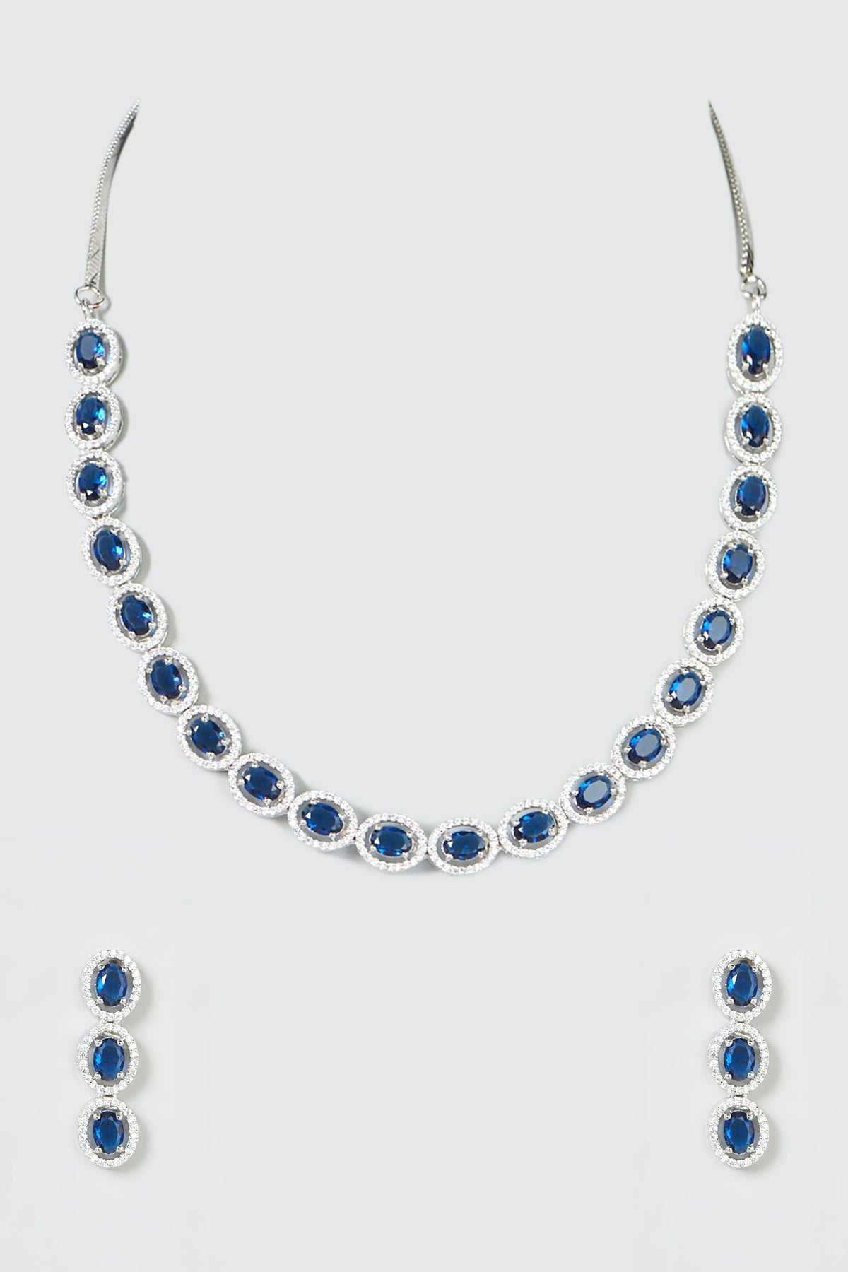 White Finish Blue Stones & Zircon Necklace Set