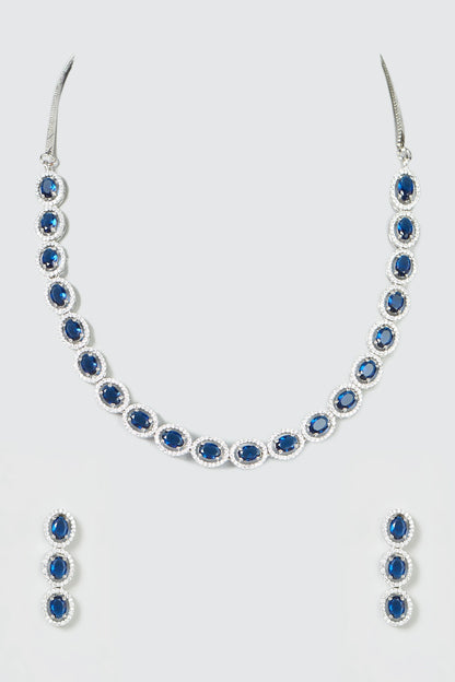 White Finish Blue Stones & Zircon Necklace Set