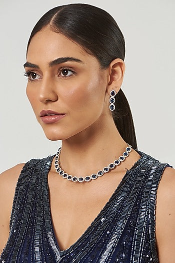 White Finish Blue Stones & Zircon Necklace Set