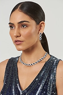 White Finish Blue Stones & Zircon Necklace Set