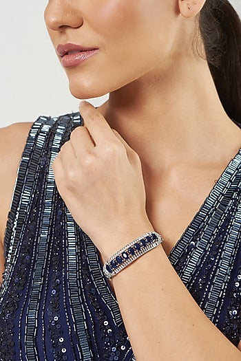 White Finish Blue Synthetic Stone & Zircon Bracelet