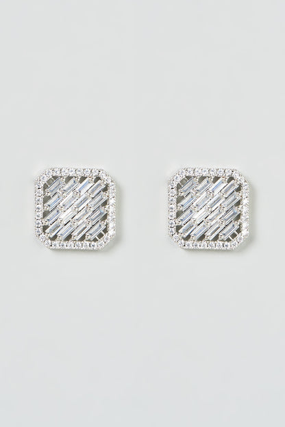 White Finish Zircon Stud Earrings