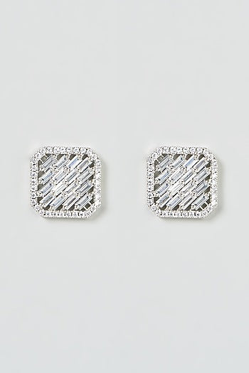 White Finish Zircon Stud Earrings
