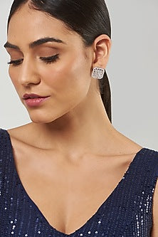 White Finish Zircon Stud Earrings