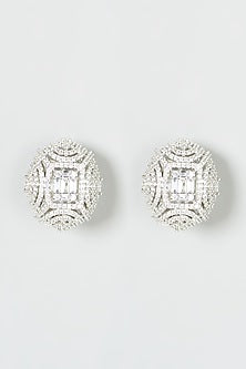 White Finish Zircon Stud Earrings