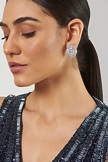 White Finish Zircon Stud Earrings