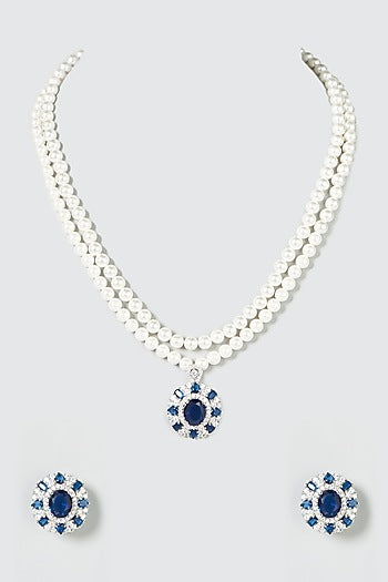 White Finish Stone Motifs & Zircon Necklace Set