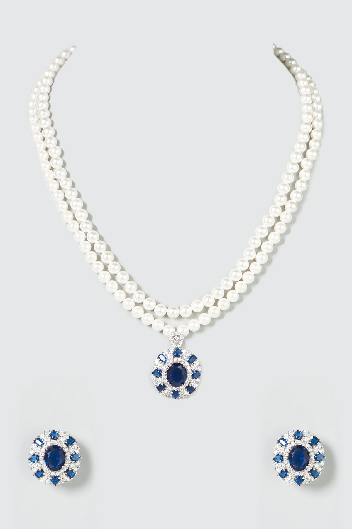 White Finish Stone Motifs & Zircon Necklace Set
