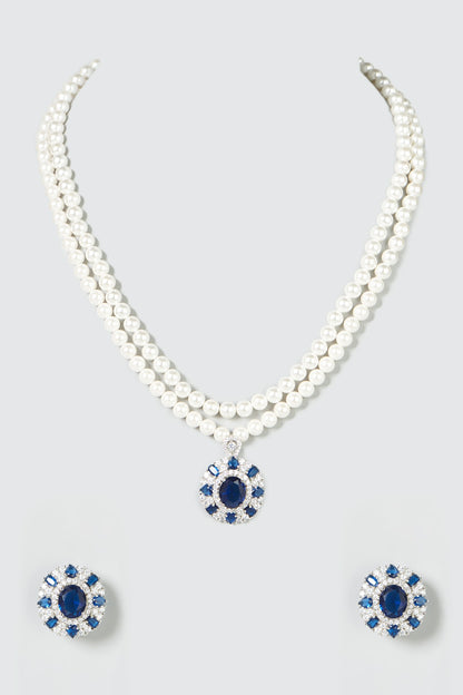 White Finish Stone Motifs & Zircon Necklace Set