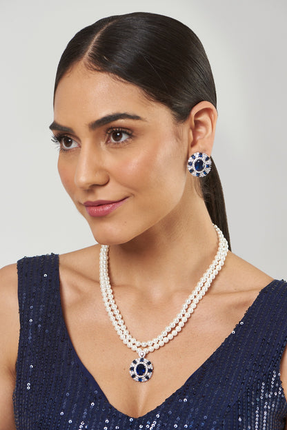 White Finish Stone Motifs & Zircon Necklace Set