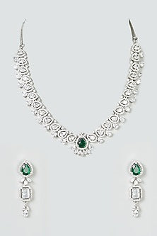 White Finish Green Stone & Zircon Necklace Set