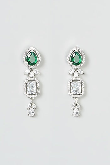 White Finish Green Stone & Zircon Necklace Set