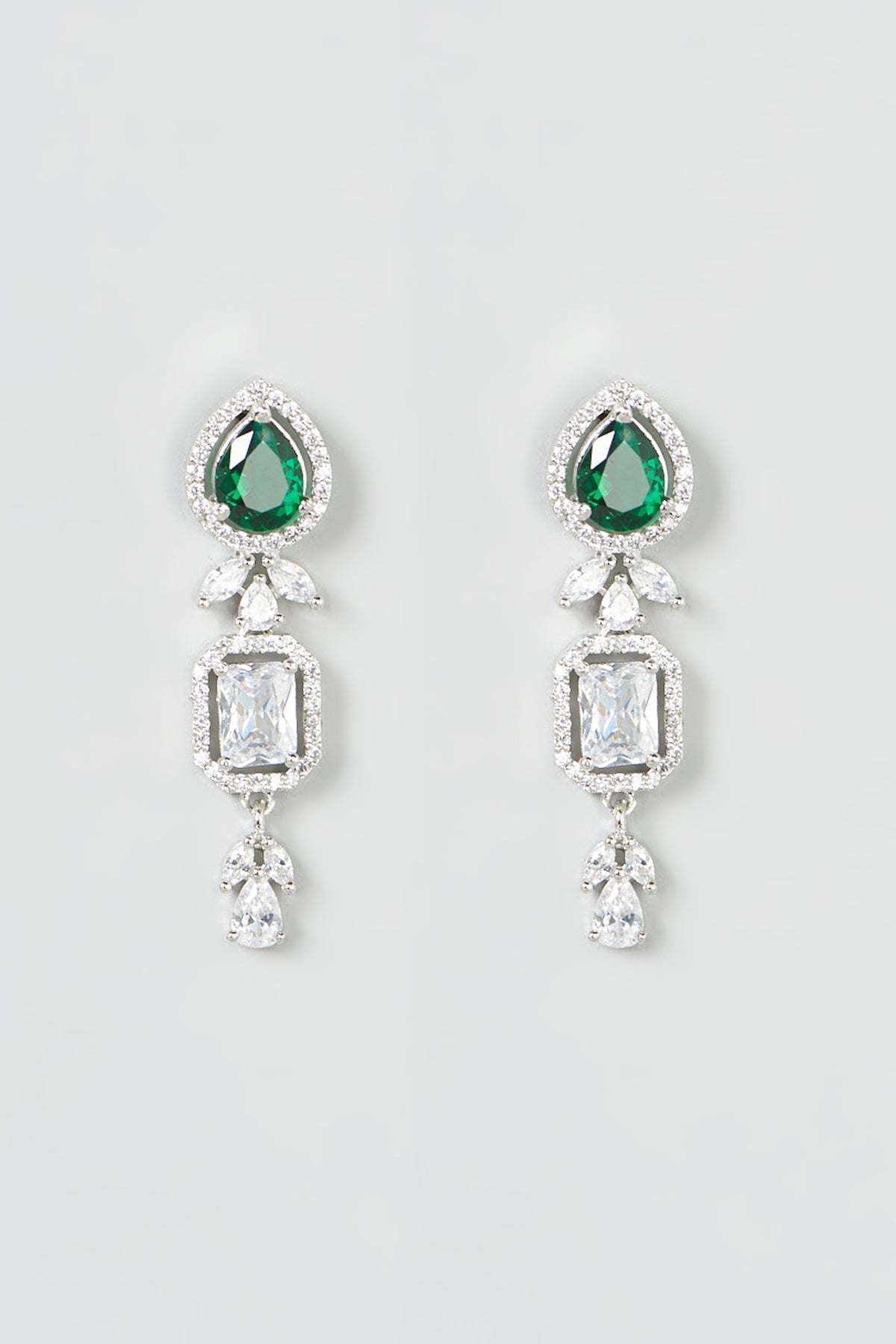 White Finish Green Stone & Zircon Necklace Set