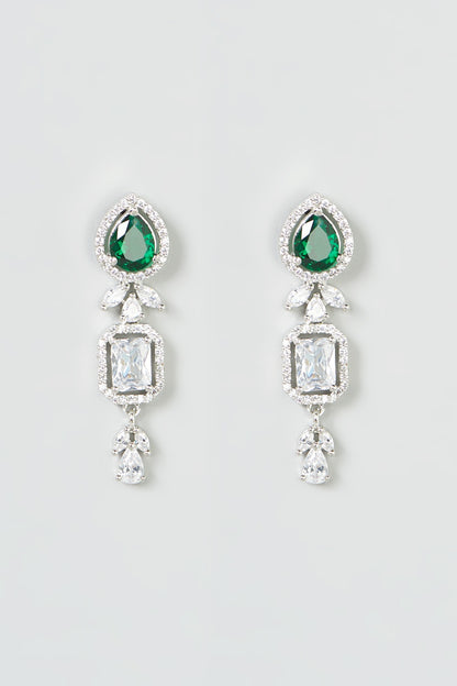 White Finish Green Stone & Zircon Necklace Set
