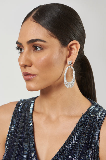 White Finish Zircon Dangler Earrings