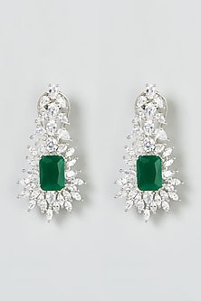 White Finish Zircon & Green Stone Dangler Earrings