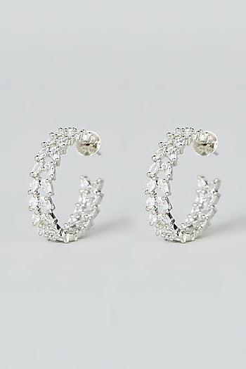 White Finish Zircon Hoop Earrings