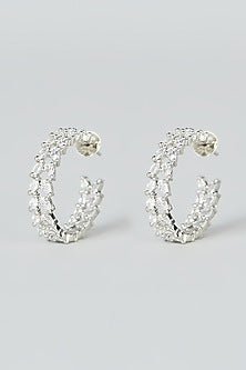 White Finish Zircon Hoop Earrings