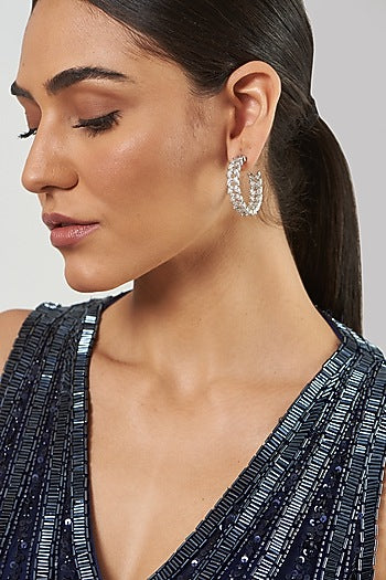 White Finish Zircon Hoop Earrings
