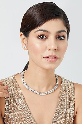 White Finish Zircon Necklace Set