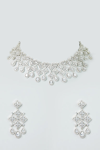 White Finish Zircon Necklace Set