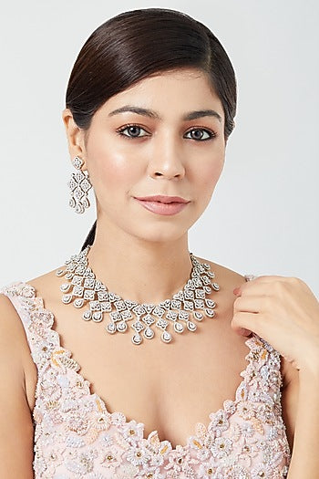 White Finish Zircon Necklace Set
