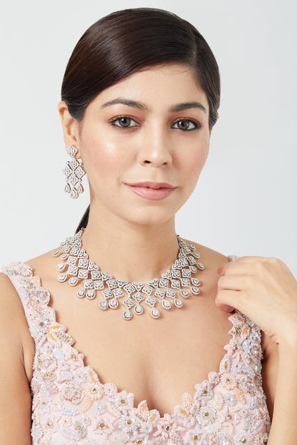 White Finish Zircon Necklace Set