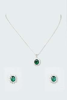 White Finish Emerald Zircon Pendant Necklace Set