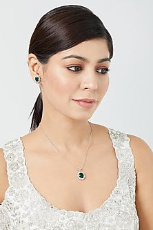 White Finish Emerald Zircon Pendant Necklace Set