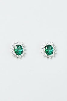 White Finish Emerald Zircon Pendant Necklace Set