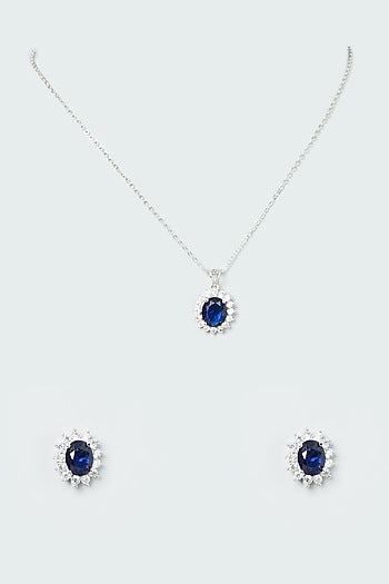 White Finish Sapphire Zircon Pendant Necklace Set