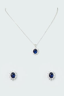White Finish Sapphire Zircon Pendant Necklace Set