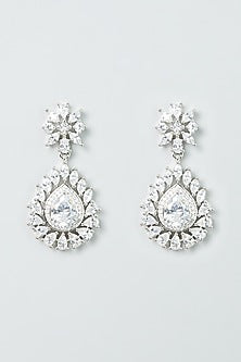White Finish Faux Diamonds Dangler Earrings
