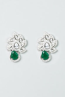 White Finish Emerald Synthetic Stone Stud Earrings