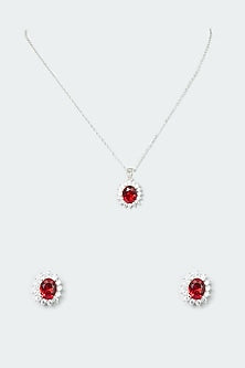 White Finish Ruby Synthetic Stones & Zircon Necklace Set