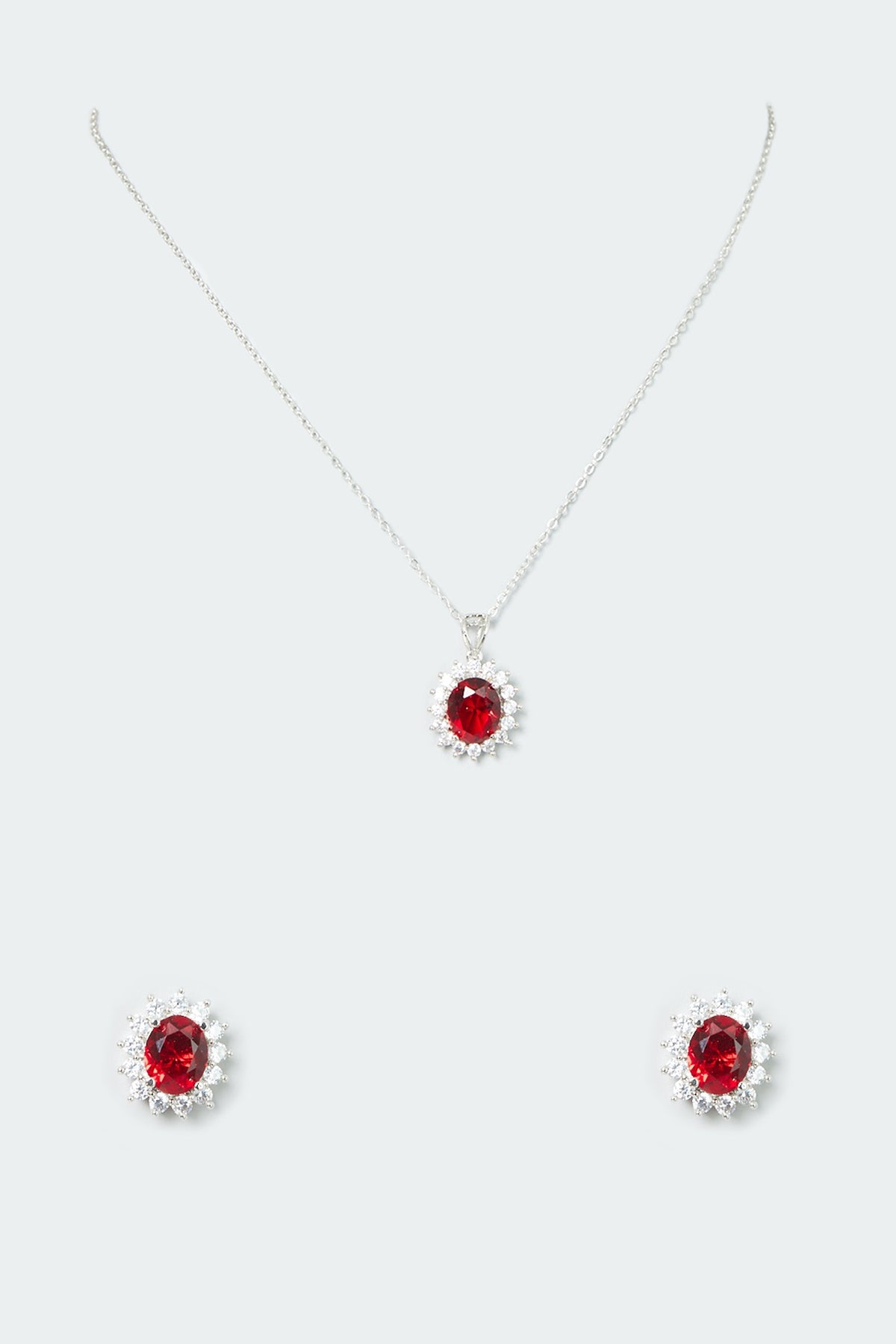 White Finish Ruby Synthetic Stones & Zircon Necklace Set