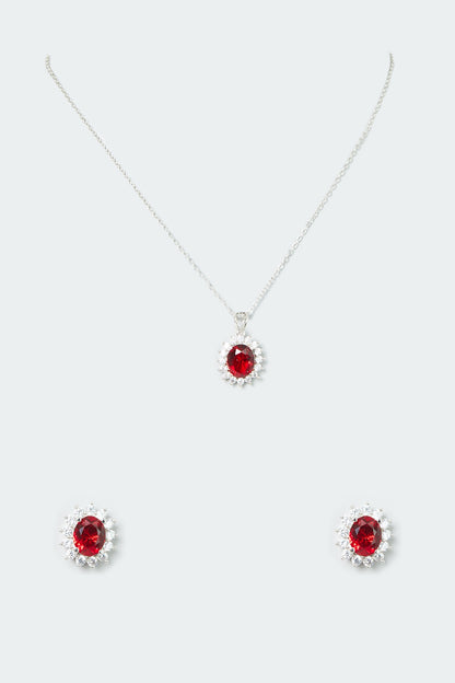 White Finish Ruby Synthetic Stones & Zircon Necklace Set