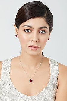 White Finish Ruby Synthetic Stones & Zircon Necklace Set
