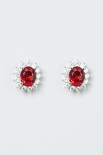 White Finish Ruby Synthetic Stones & Zircon Necklace Set