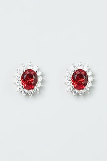 White Finish Ruby Synthetic Stones & Zircon Necklace Set