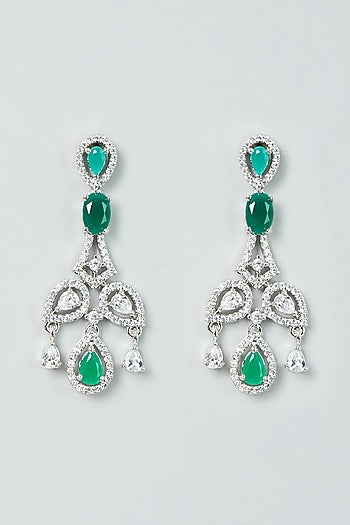 White Finish Emerald Synthetic Stones Necklace Set