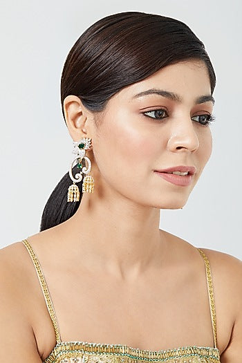 Gold Finish Zircon & Emerald Synthetic Stone Dangler Earrings