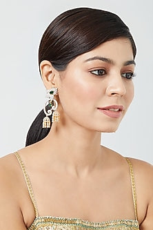 Gold Finish Zircon & Emerald Synthetic Stone Dangler Earrings