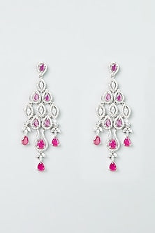 White Finish Zircong & Ruby Synthetic Stone Necklace Set