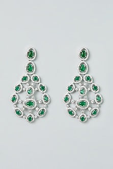 White Finish Zircon & Emerald Synthetic Stone Necklace Set