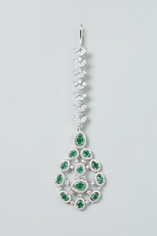 White Finish Zircon & Emerald Synthetic Stone Necklace Set
