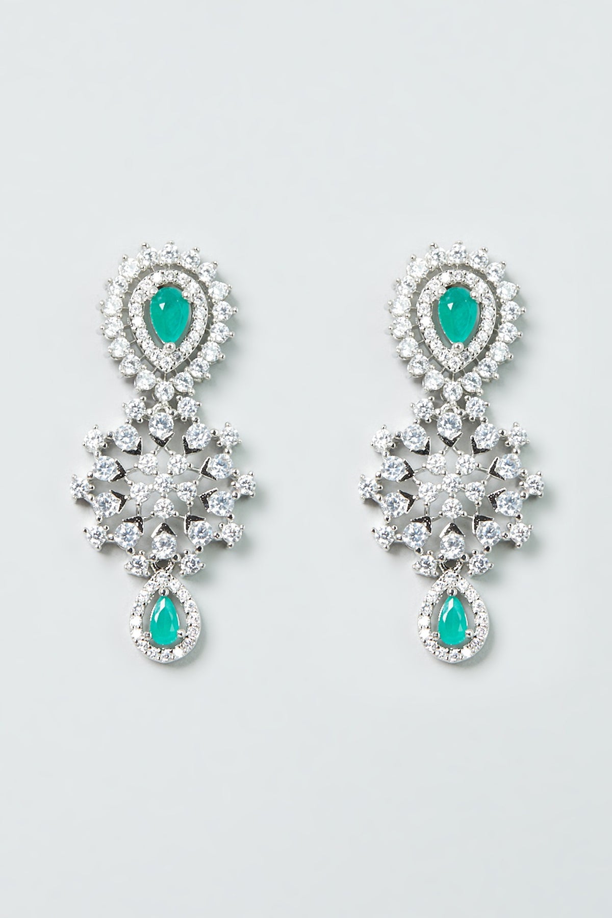 White Finish Zircon & Emerald Stone Layered Necklace Set