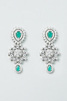 White Finish Zircon & Emerald Stone Layered Necklace Set
